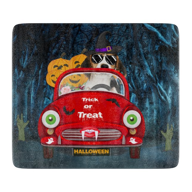 Beagle Hund Autofahren Auto Beängstigend Halloween Schneidebrett (Vorderseite)