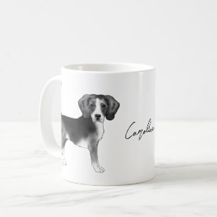 Beagle-Hund-Design in Schwarz-Weiß mit Namen Kaffeetasse