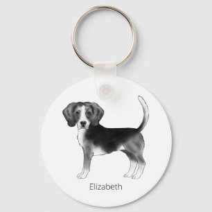 Beagle-Hund-Design in Schwarz-Weiß mit Namen Schlüsselanhänger