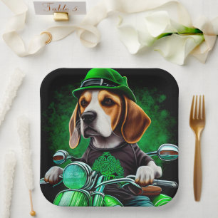 Beagle Hund Fahrrad St. Patrick's Day Pappteller