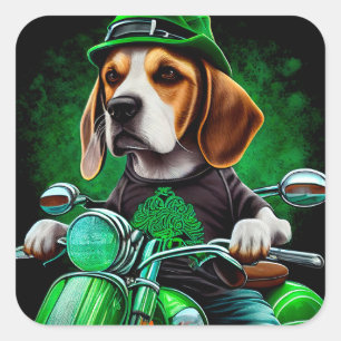 Beagle Hund Fahrrad St. Patrick's Day Quadratischer Aufkleber