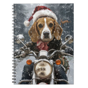 Beagle Hund fährt Motorrad Weihnachten Notizblock