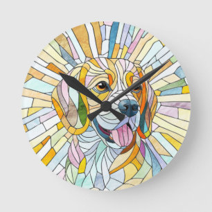 Beagle-Hund - farbenfrohe Mosaikkunst Runde Wanduhr