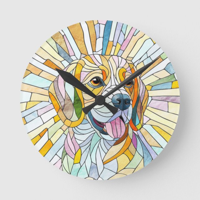 Beagle-Hund - farbenfrohe Mosaikkunst Runde Wanduhr (Vorderseite)