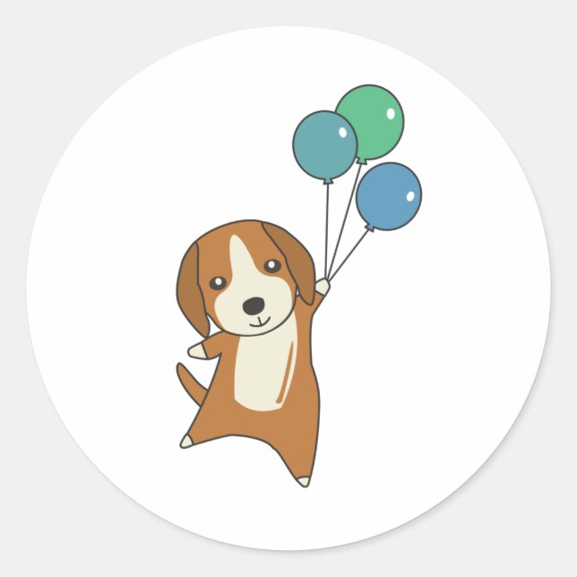 Beagle Hund fliegt mit Balloons Runder Aufkleber (Vorderseite)