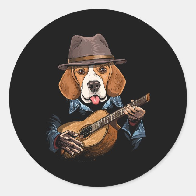 Beagle Hund Gitarre Pet Beagle Dog Lover Gui Runder Aufkleber (Vorderseite)