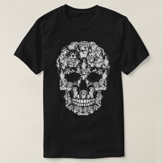 Beagle Hund Grafische Halloween-Skull-Kostüme T-Shirt (Design vorne)