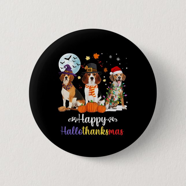 Beagle Hund Halloween Frohe Weihnachtsfeier Hallot Button (Vorderseite)