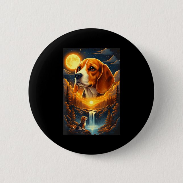 Beagle-Hund heult zum Mond  Button (Vorderseite)