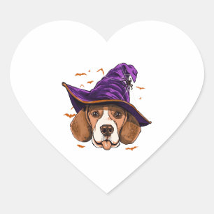 Beagle-Hund Hexe Lustiger Halloween-Hundeliebhaber Herz-Aufkleber