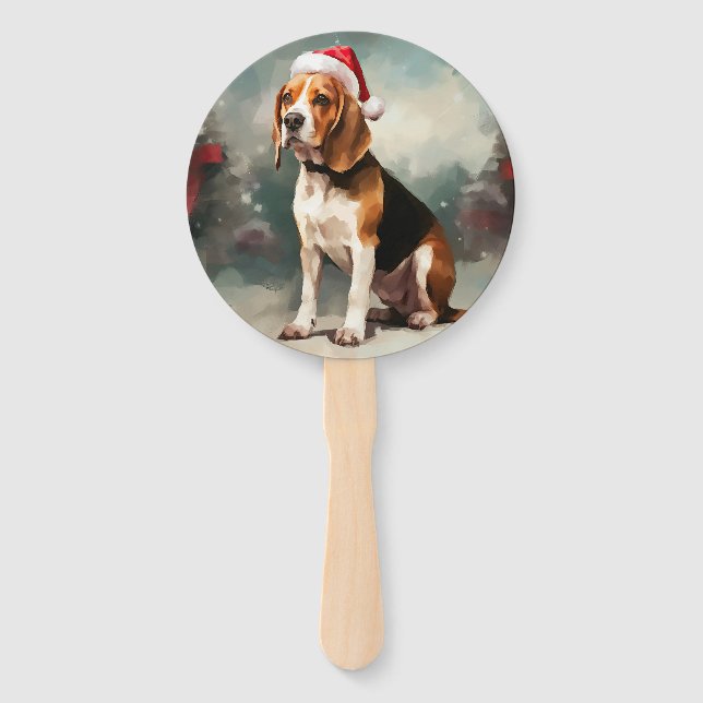 Beagle Hund im Schnee Weihnachten Fächer (Vorderseite)