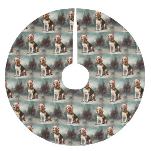 Beagle Hund im Schnee Weihnachten Polyester Weihnachtsbaumdecke