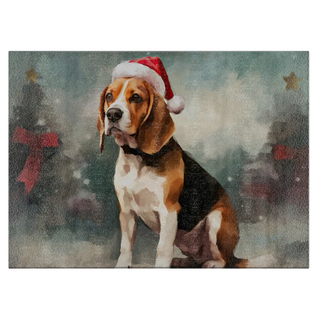 Beagle Hund im Schnee Weihnachten Schneidebrett (Vorderseite)