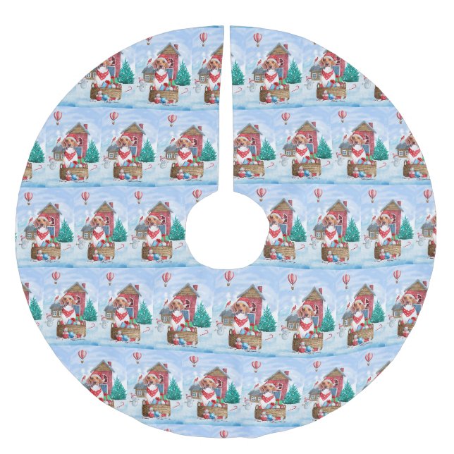 Beagle Hund im Schnee Weihnachtshundehaus Polyester Weihnachtsbaumdecke (Vorderseite)
