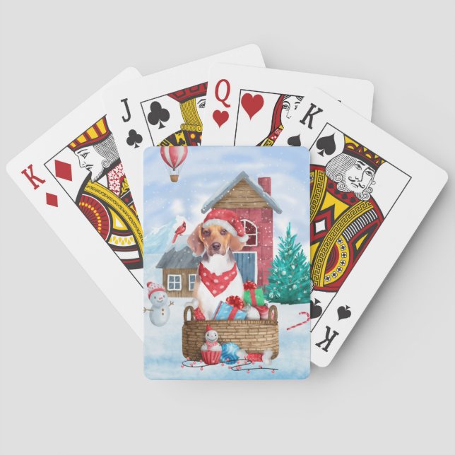 Beagle Hund im Schnee Weihnachtshundehaus Spielkarten (Rückseite)