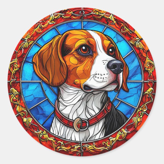 Beagle Hund in lebendiger, gefestigter Glaskunst Runder Aufkleber (Vorderseite)