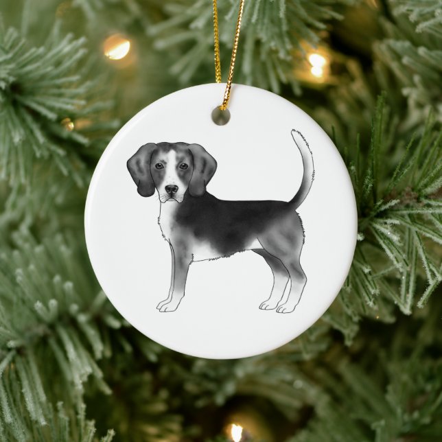 Beagle-Hund in Schwarzweiß mit benutzerdefiniertem Keramik Ornament (Baum)