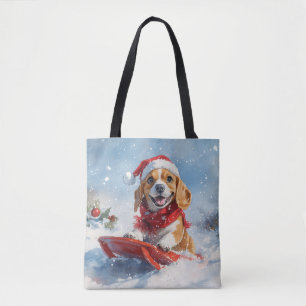 Beagle Hund in Sledge Lass es Schnee Weihnachten Tasche