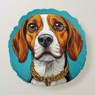 Beagle-Hund mit Goldkette Rundes Kissen