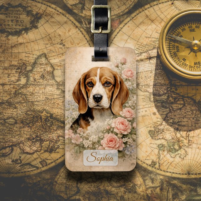 Beagle-Hund mit Rosen Gepäckanhänger (Von Creator hochgeladen)