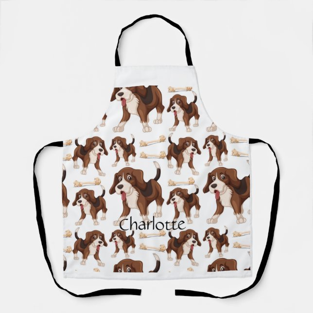 Beagle Hund nahtlos Muster Individuelle Name Schürze (Vorderseite)