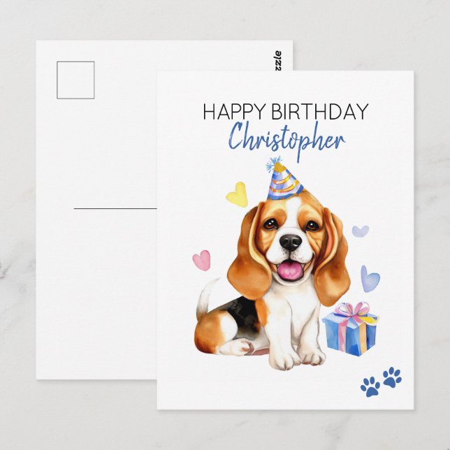Beagle Hund Personalisiert Happy Geburtstag Postkarte (Vorne/Hinten)