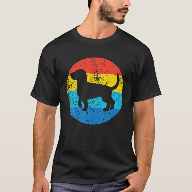 Beagle Hund Rasse Silhouette Retro 1970er Kreis T-Shirt (Vorderseite)