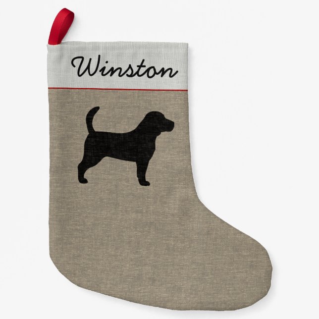 Beagle Hund Silhouette Personalisiert Urlaub Kleiner Weihnachtsstrumpf (Vorderseite)