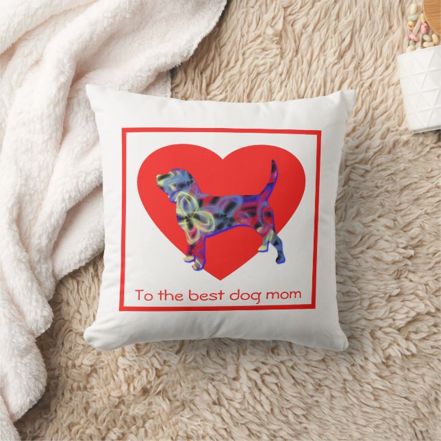 Beagle Hund Silhouette Rotes Herz Muttertag Kissen (Decke)