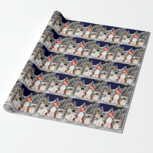 Beagle Hund sitzen in Schnee Weihnachtshut Geschenkpapier