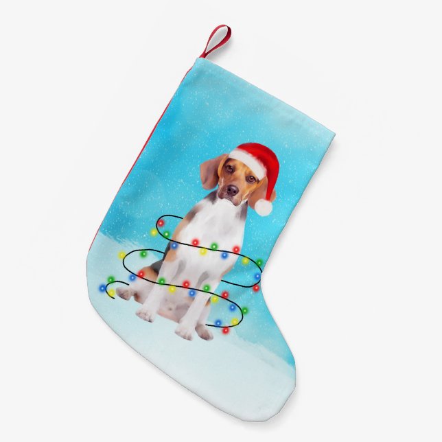 Beagle Hund sitzend am Strand Weihnachtshütten Lic Kleiner Weihnachtsstrumpf (Vorderansicht (hängend))