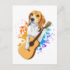 Beagle Hund spielt akustische Gitarre Postkarte
