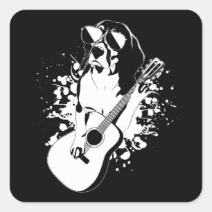 Beagle Hund tragen Sonnenbrille Gitarre spielen Quadratischer Aufkleber