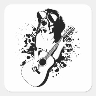 Beagle Hund tragen Sonnenbrille Gitarre spielen Quadratischer Aufkleber