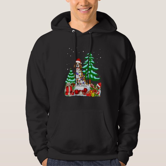 Beagle Hund tragen Weihnachtshut Tree Lights Hoodie (Vorderseite)