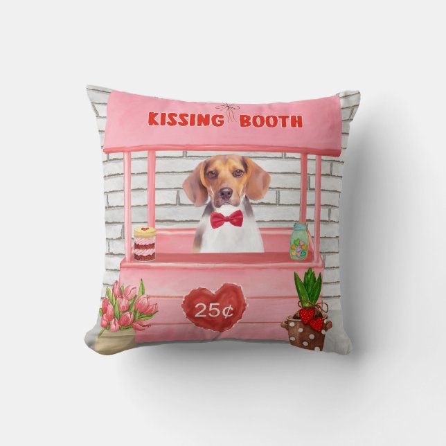 Beagle Hund Valentinstag Kissing-Stand Kissen (Vorderseite)