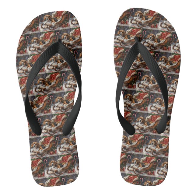 Beagle Hund Weihnachten Flip Flops (Fußbett)
