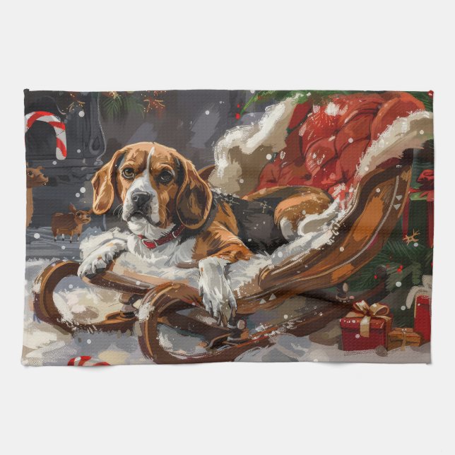 Beagle Hund Weihnachten Geschirrtuch (Horizontal)