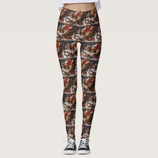 Beagle Hund Weihnachten Leggings (Vorderseite)
