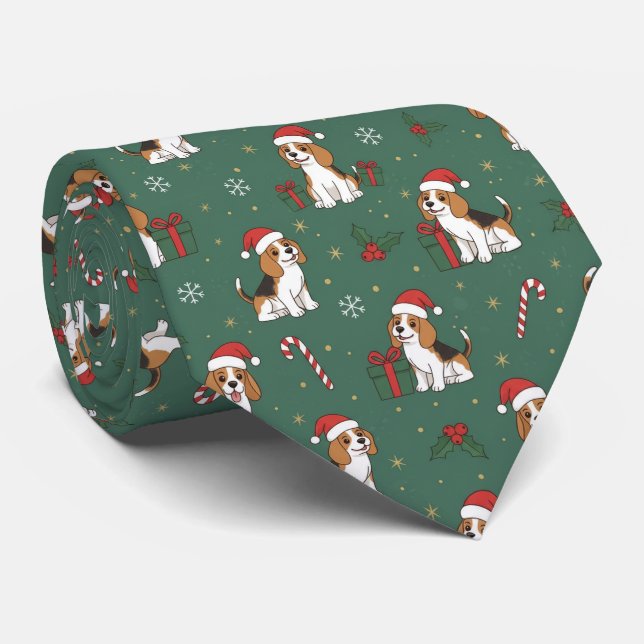 Beagle-Hund-Weihnachtsmuster Krawatte (Gerollt)