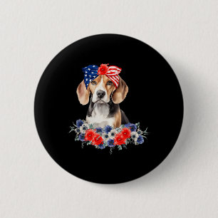 Beagle-Hunde-Bandana Amerikanische Flagge 4. Juli  Button