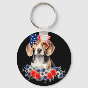 Beagle-Hunde-Bandana-Amerikanische-Flagge 4. Juli Schlüsselanhänger