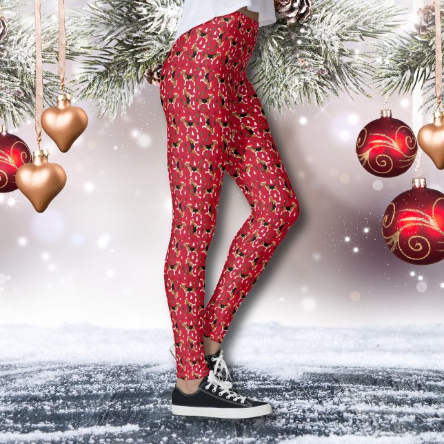 Beagle Hunde mit Weihnachtsmannmützen Weihnachten Leggings (Beagle dogs wearing Santa Hats Christmas theme leggings)