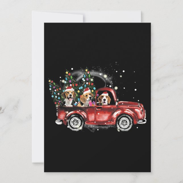 Beagle Hunde reiten Red Truck Weihnachtsgeschenke Ankündigung (Vorderseite)