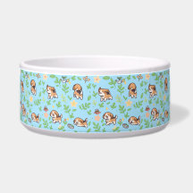 Beagle-Hunde-Schüssel-Frühlings-Blumen-Kawaii-Haus