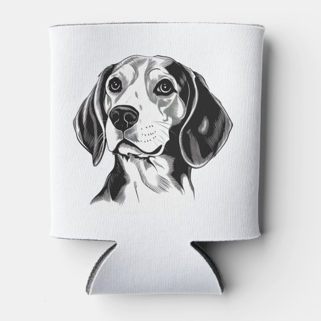 Beagle Hunde Schwarz-Weiß-Kontur Silhouette Dosenkühler (Vorderseite)