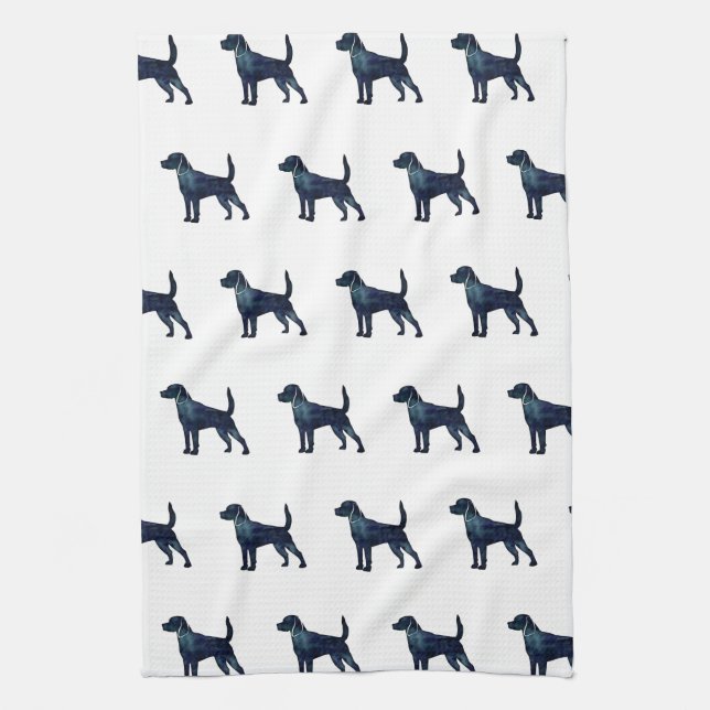 Beagle Hunde Silhouette Wasserfarbe Geschirrtuch (Vertikal)