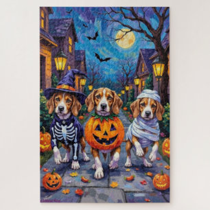 Beagle Hunde Trick-or-Treating in Halloween-Kostüm