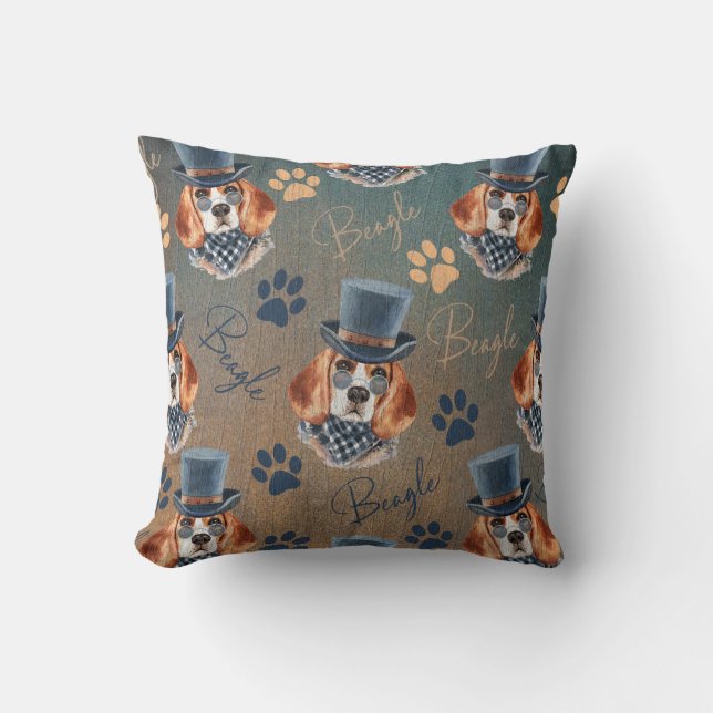 Beagle-Hunde-und Tatzen-Drucke Steampunk Art, Kissen (Vorderseite)