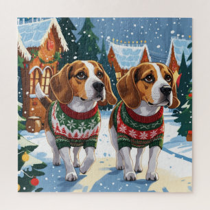 Beagle-Hunde Weihnachten Schnee Feiertag
